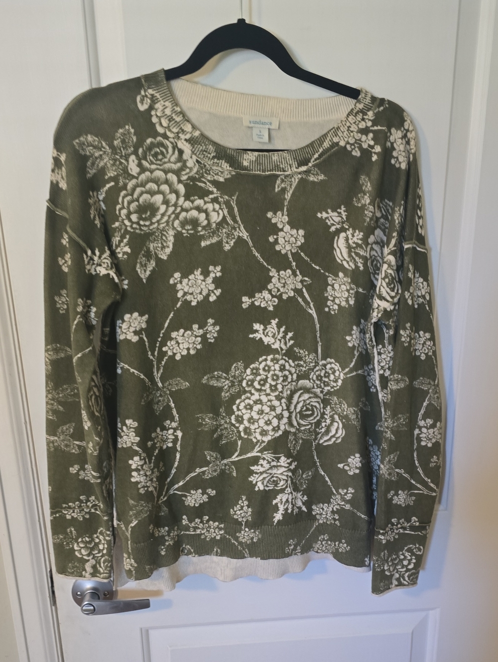 Cable & Gauge Olive Green Floral Crewneck Sweater